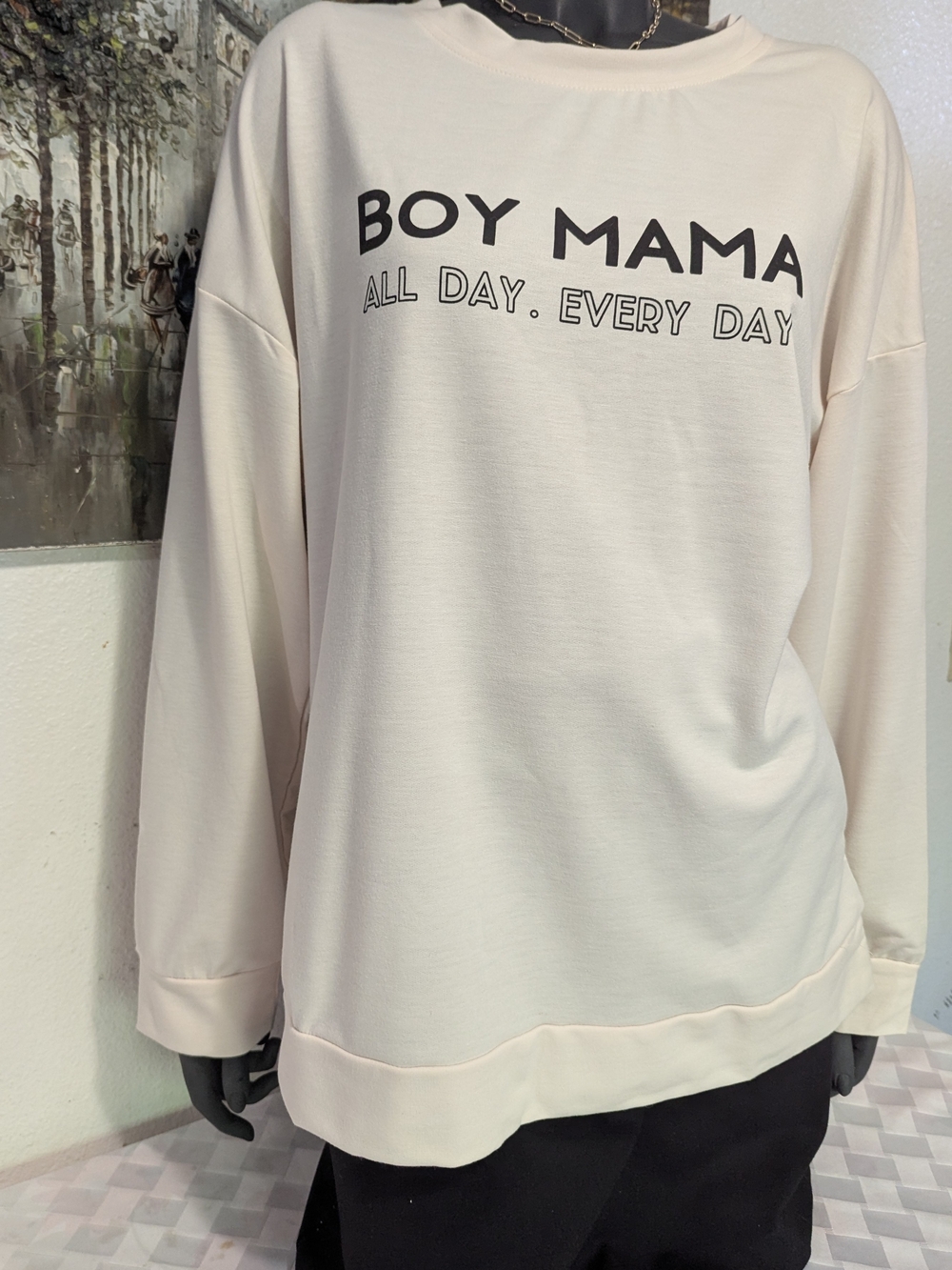 Boy Mama Cream Long-Sleeve Sweater